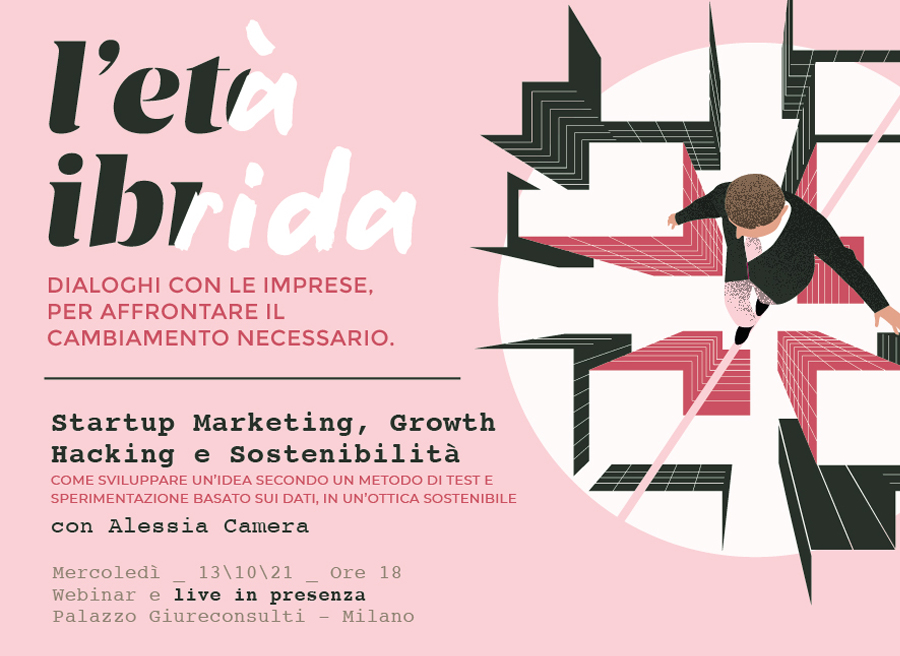 Locandina evento Età Ibrida Startup Marketing, Growth Hacking e Sostenibilità a Palazzo Giureconsulti Milano